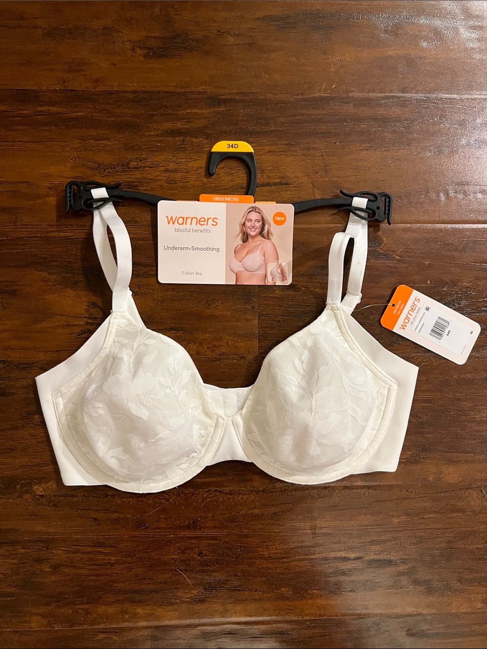 NWT Warners White Underwire Unlined Underarm-Smoothing T-Shirt Bra Size 34D